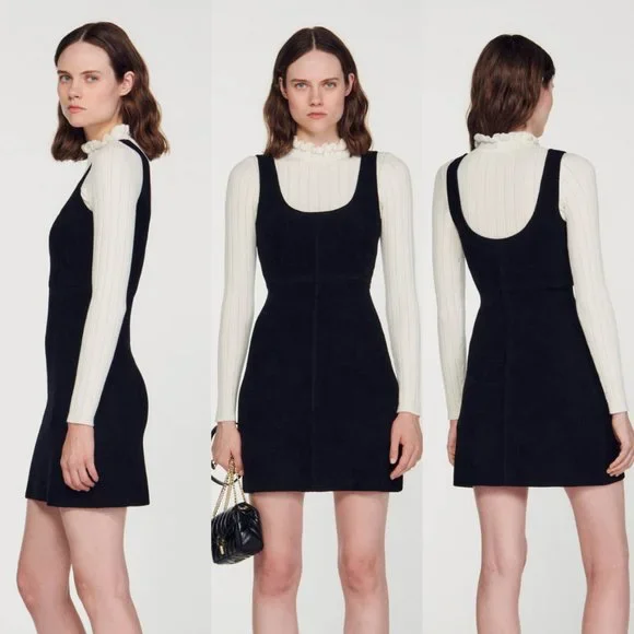 Sandro Ora pinafore turtle neck overlay dress